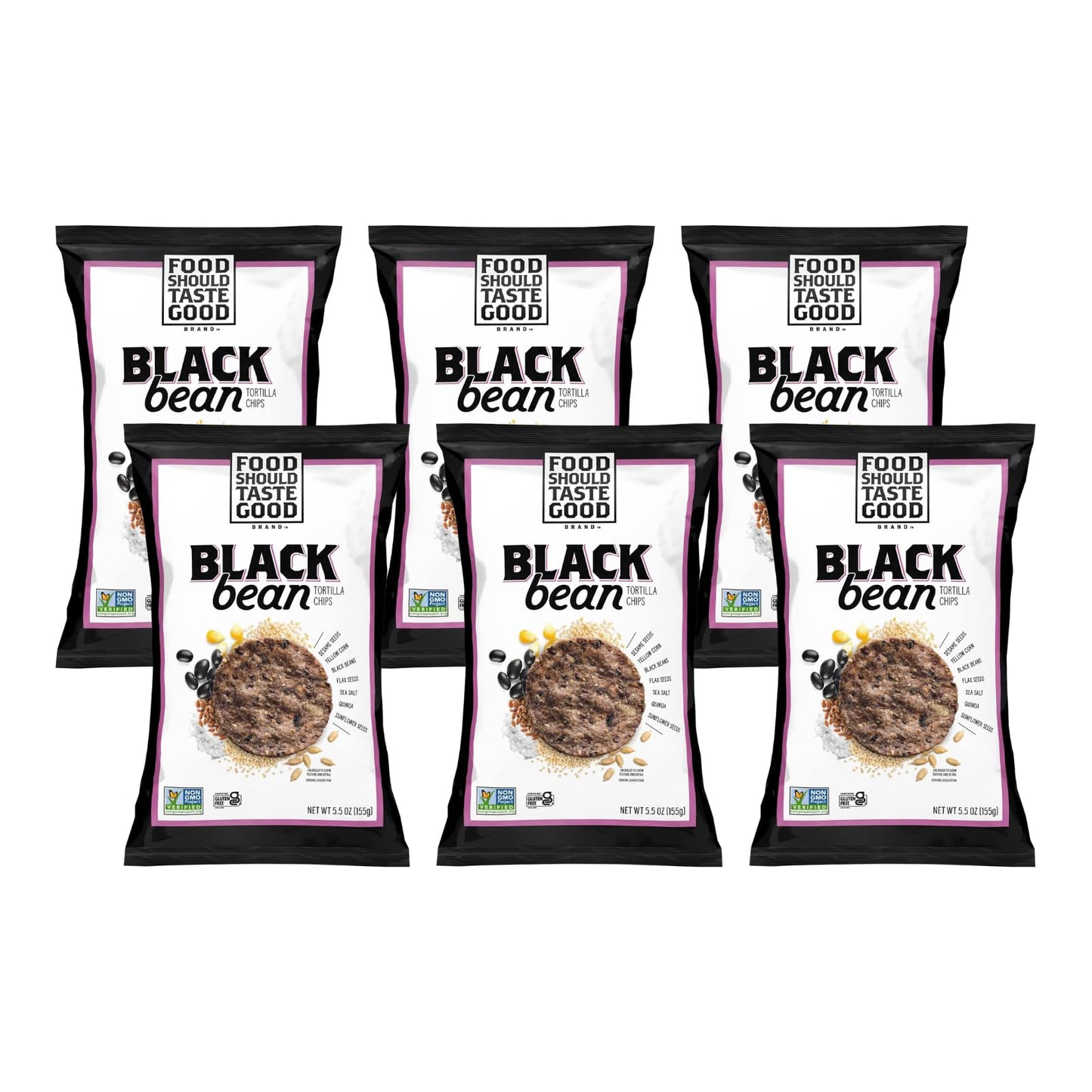 Food Should Taste Good Tortilla Chips, 5.5oz, Pack of 6 (Black Bean)