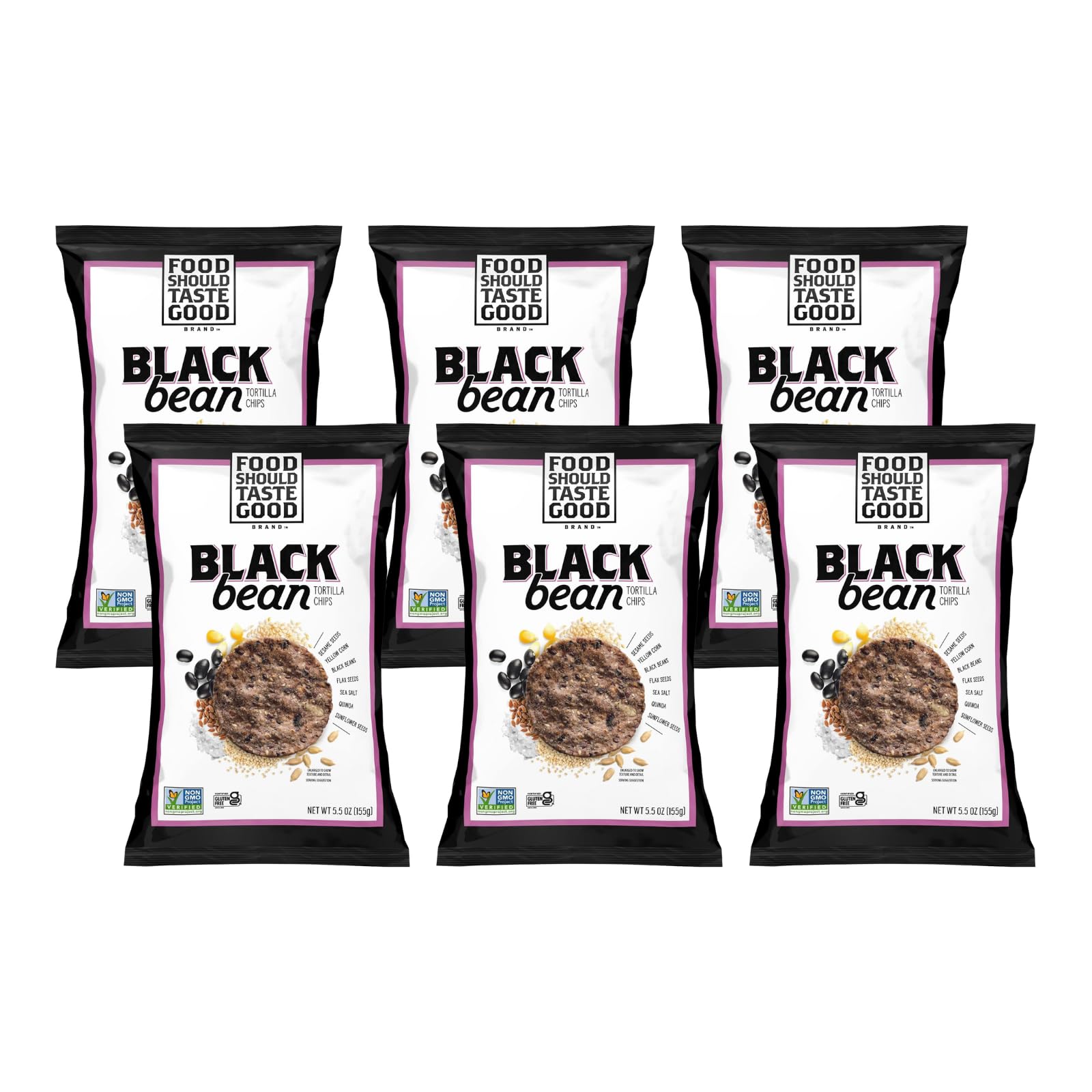 Food Should Taste Good Tortilla Chips, 5.5oz, Pack of 6 (Black Bean)