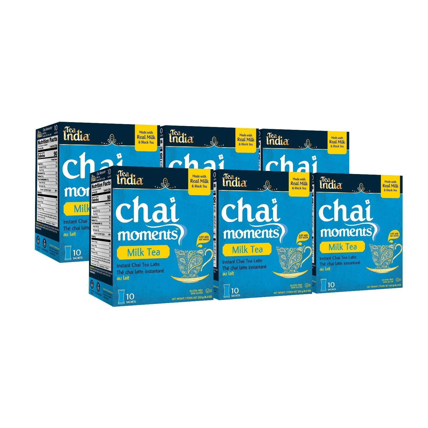 Tea India Instant Milk Tea Powder, 10 Sachets Pack of 6, Flavorful Black Tea Blend, Individually Wrapped, Milk Tea