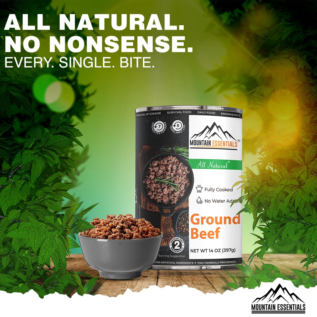 MOUNTAIN ESSENTIALS Fully Cooked Ground Beef, 14 Oz Canned Meat, Pack of 6, 5 Years Shelf Life, Ready to Eat