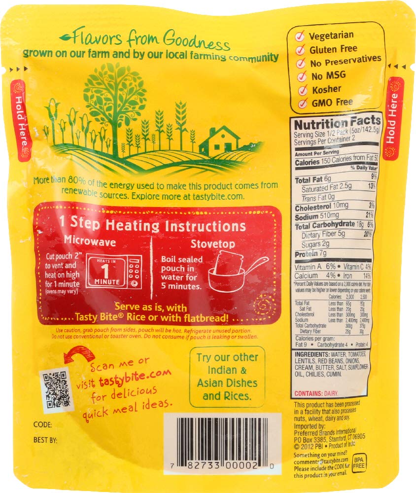 Tasty Bite Hot & Spicy Madras Lentils, Natural, 10 Oz, Pack Of 6