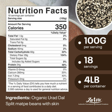 Jai Ho Certified Organic Urad Dal With Skin (Split Matpe Beans) 4 Lb - Usda Organic | Non-Gmo | Chemical-Free | Premium Quality