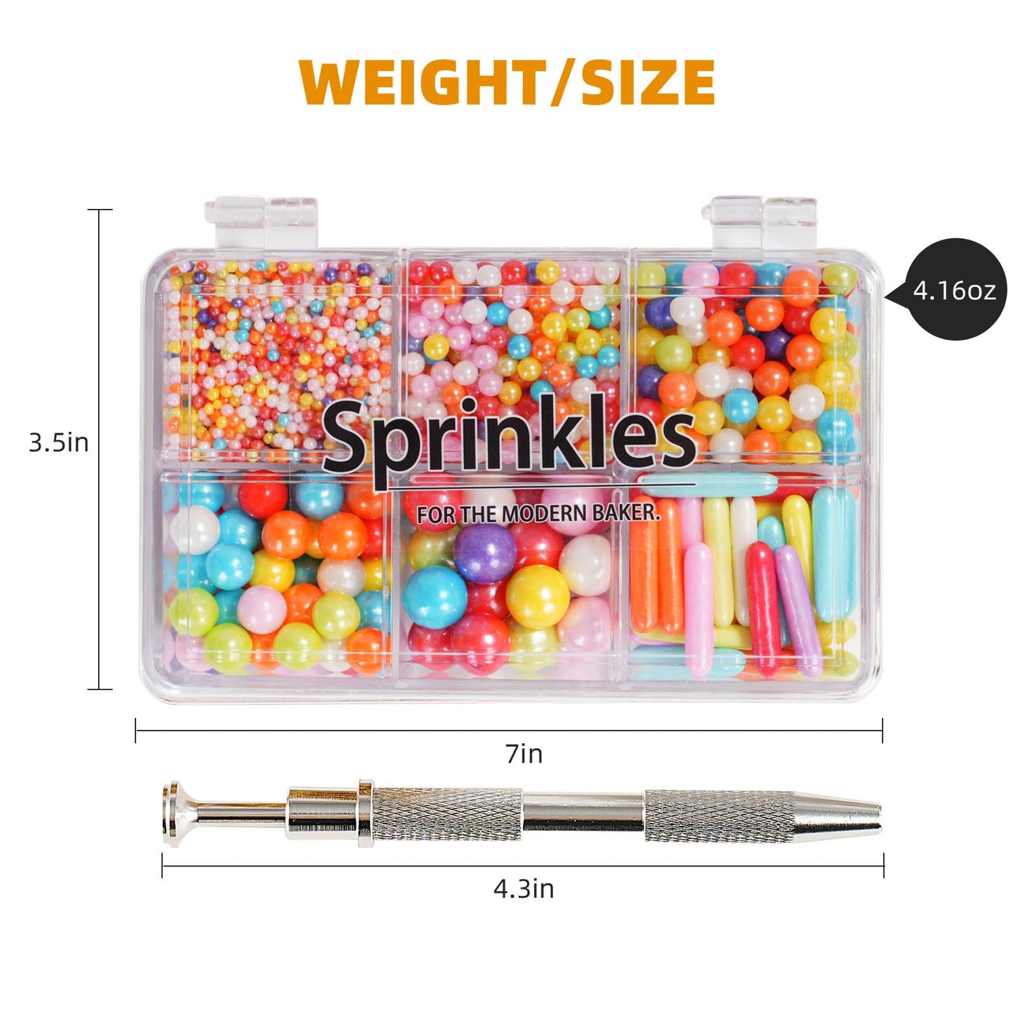 Kasvan Rainbow Mix Sugar Sprinkles - Edible Candy Pearls With 4-Claw Sprinkle Pen,118G/4.16 Oz, Gift Box Pack, Baking Cake Decorations, Ice Cream Toppings And Cookie Decorating (Rainbow)