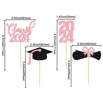 36 Pack 2024 Graduation Theme Cupcake Toppers Glitter Class Of 2024 Diploma Graduation Cap Cupcake Picks 2024 Graduation Theme P