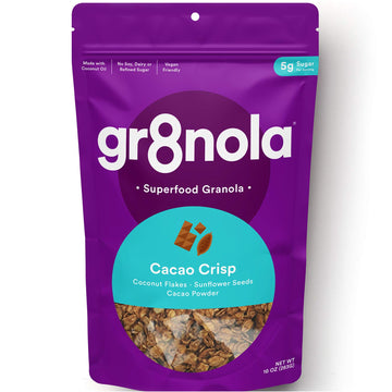 gr8nola CACAO CRISP - Healthy, Low Sugar, Vegan Granola Cereal - Made with Superfoods Cacao, Coconut, and Sunflower Seeds, Soy F