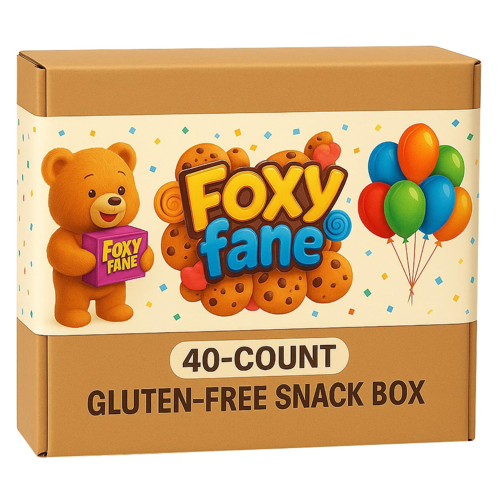 Foxy Fane Gluten-Free Snack Box - 40 Count Holiday Gift Pack with Chips, Nuts, Bars, Popcorn