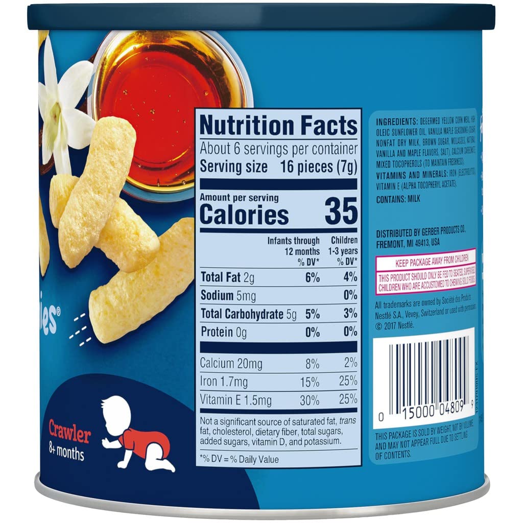 Gerber Snacks For Baby Lil Crunchies Vanilla Maple, 1.48 Oz Can (Pack Of 2)