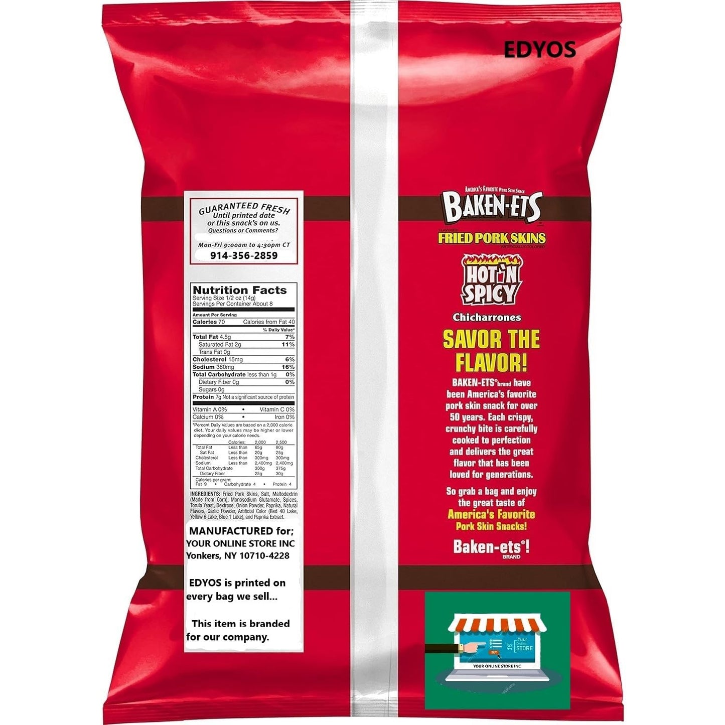 Baken-Ets Fried Pork Skins Variety 4 - Pack (2) Traditional 4 oz and (2) Hot & Spicy 4 oz.