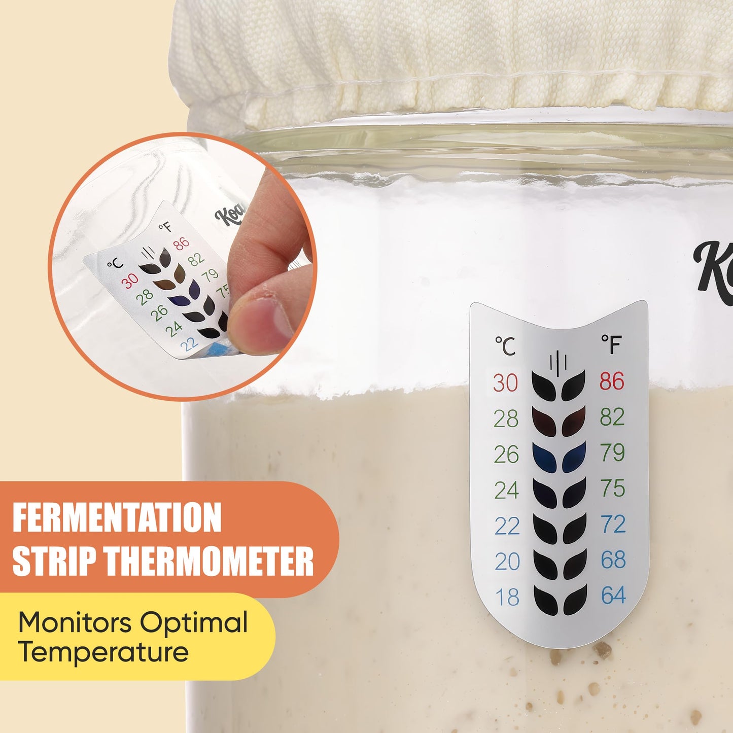 Koackl Sourdough Starter Kit, 24oz Sourdough Starter Jar with Magnetic Bread Lame, Thermometer, Long Scraper, Cloth Cover & Lid