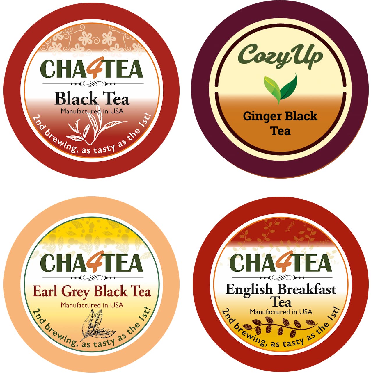 Cha4TEA Assorted Black Tea Sampler for Keurig - 36 Count, Includes English Breakfast, Ginger, Earl Grey, Model TC-001-1