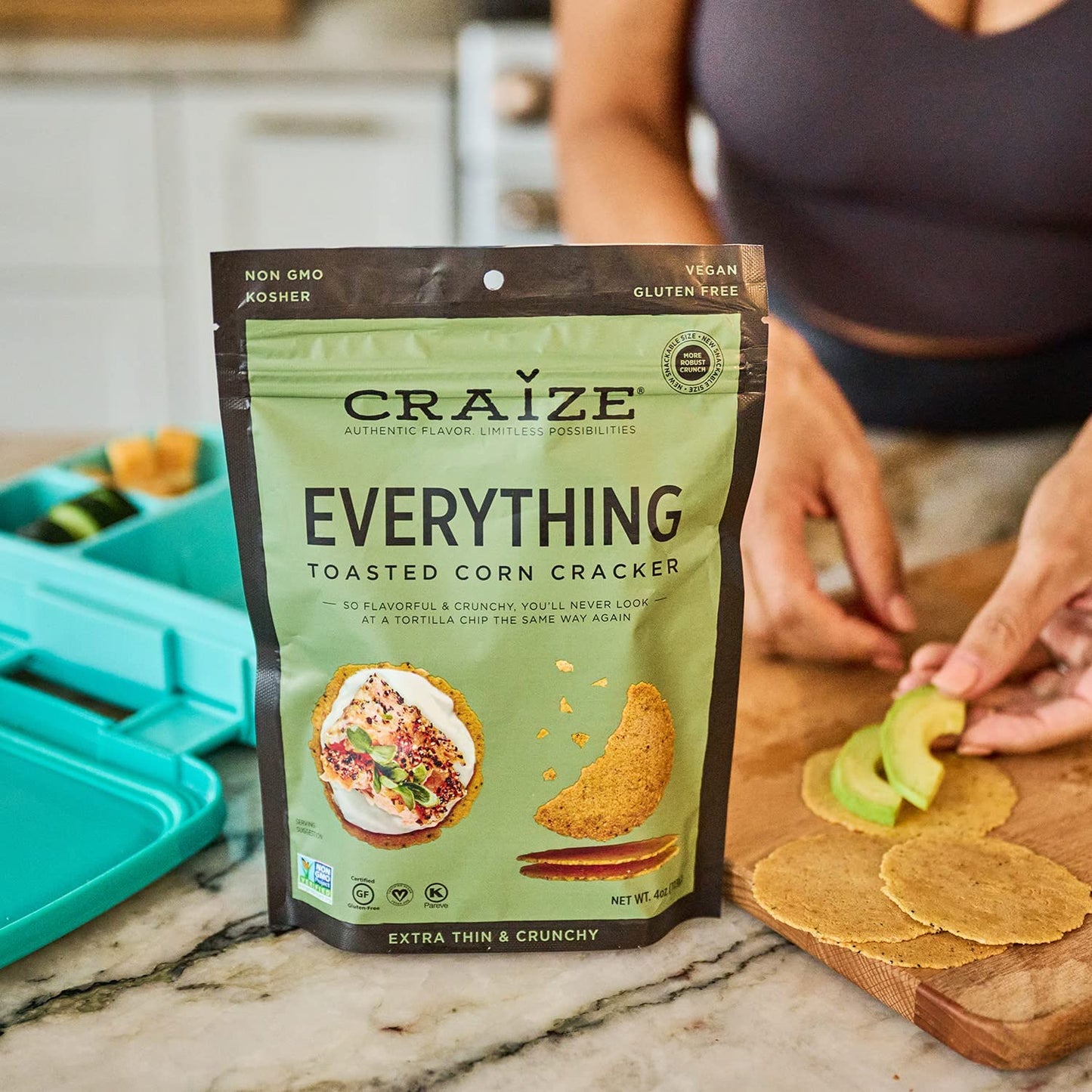Craize Everything Crisps | Gluten Free, Vegan, Kosher, Toasted Corn Crackers | 6 pack, 4 oz each
