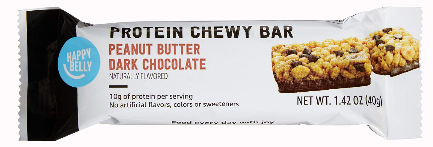 large online retailer Brand - Happy Belly Protein Chewy Bars  Peanut  Almond and Dark Chocolate  5 Count (Pack of 6)