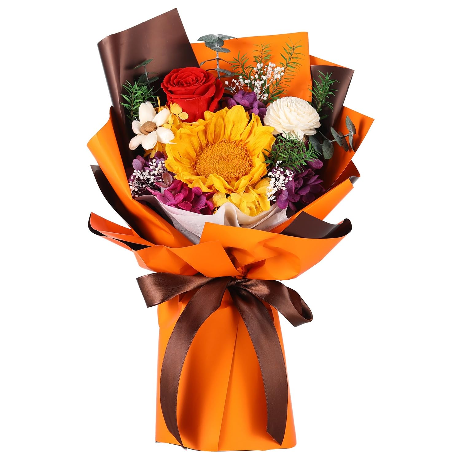 Jtoder Forever Flowers For Delivery Prime, Preserved Long Lasting Orange Sunflower Bouquet For Mom Wife Girlfriend On Mothers Da