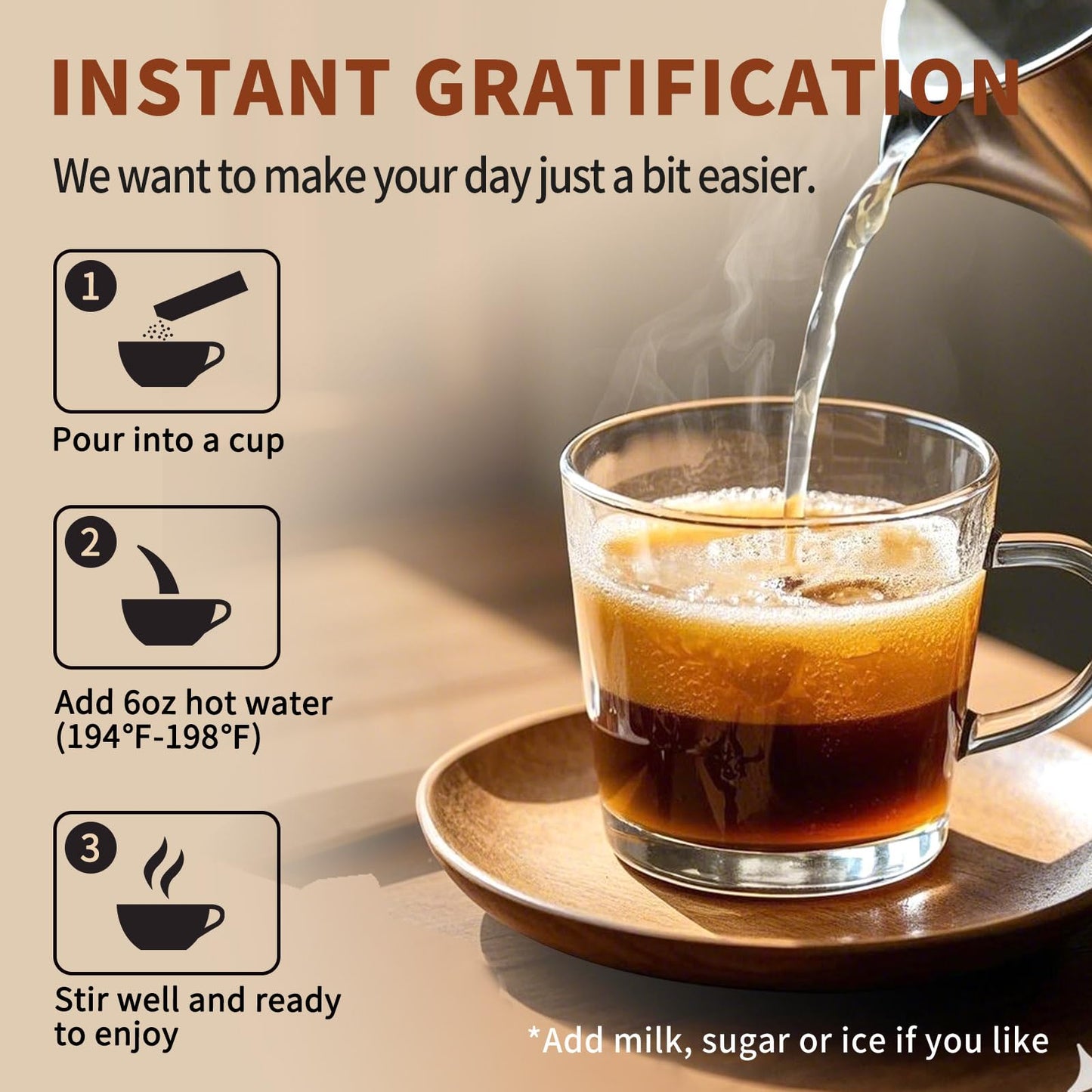 Medium Roast Instant Coffee Packets 30 Count, Pddsqq Daily Coffee Single Serve Sticks Sugar Free, Arabica Black Coffee, 100% Ara