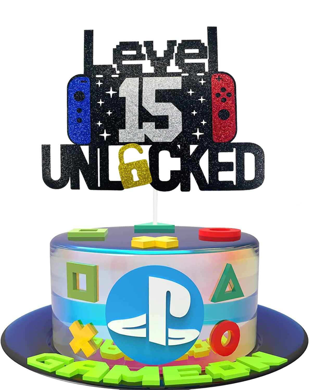 Happy 15Th Birthday Video Game Cake Topper Level 15 Unlocked Cake Topper For Kids Boys Girls 15-Years-Old Birthday Party Decorat