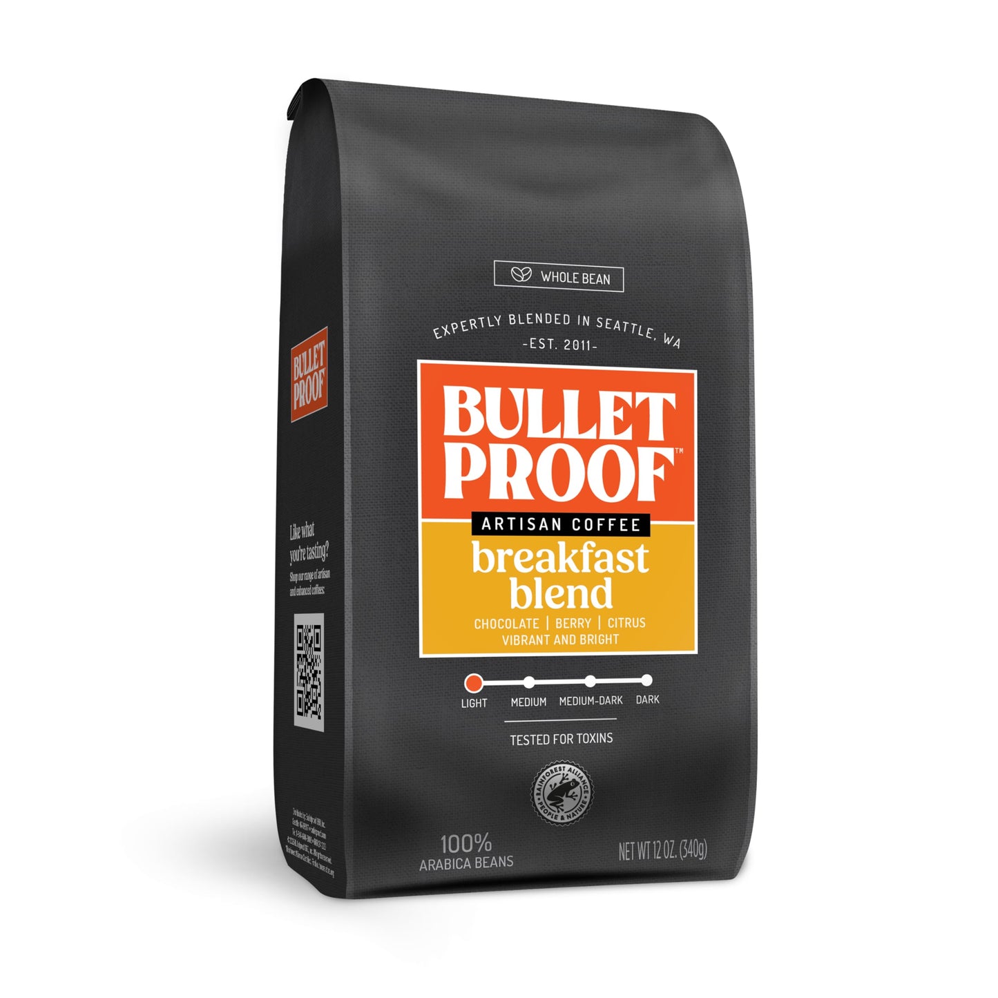 Bulletproof Breakfast Blend Whole Bean Coffee, Light Roast, 12 Oz, 100% Arabica, Certified Clean