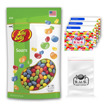 Jelly Belly Sours Mix Jelly Bean - 9.8Oz Bag With R.U.S. Candy Pocket Size Travel Bag + 3 R.U.S. Candy Cards (Sours)