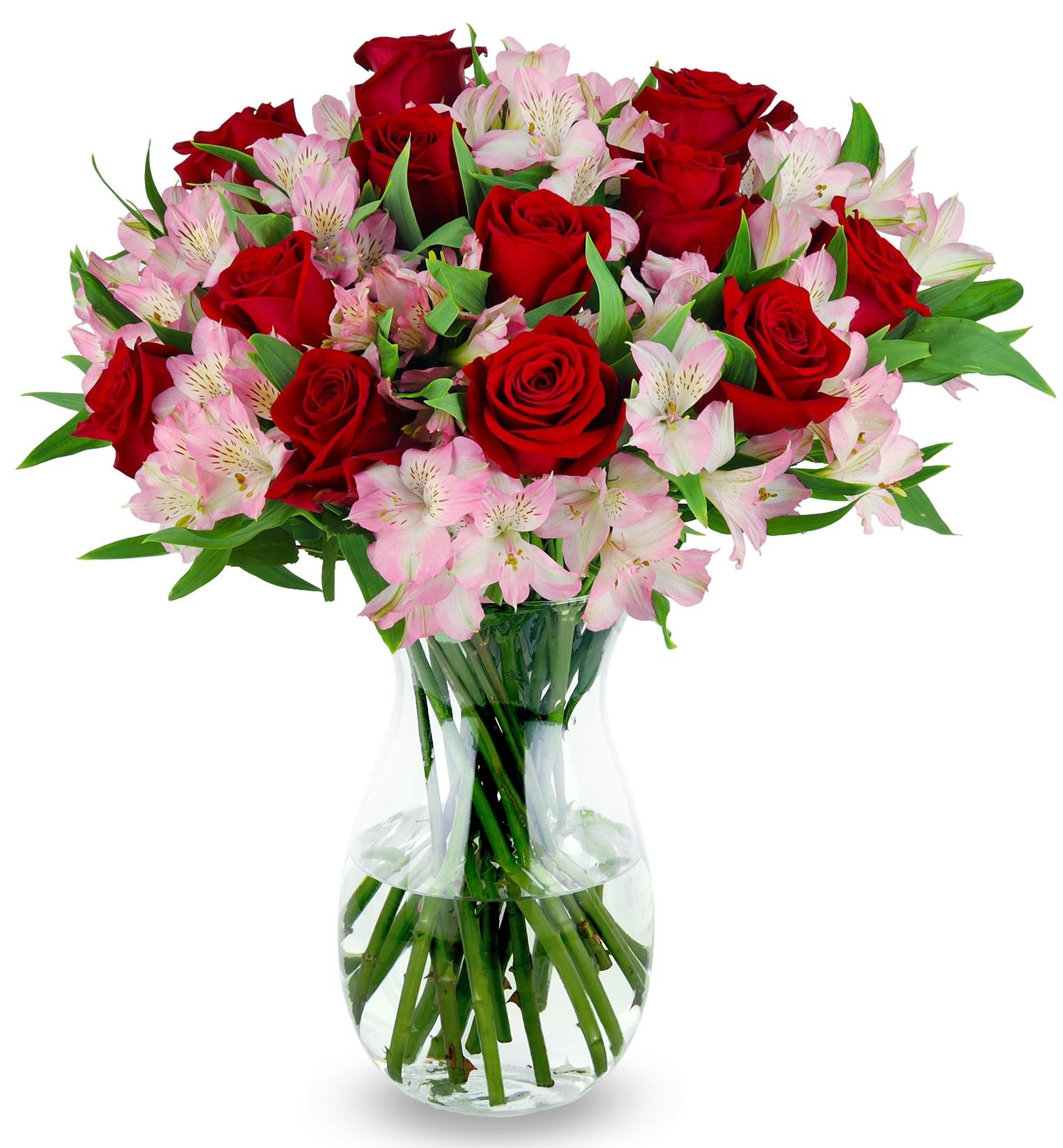Benchmark Bouquets - Lovely Roses & Alstroemeria (Glass Vase Included) - Fresh Flowers for Delivery - Gift for Mothers Day, Birt