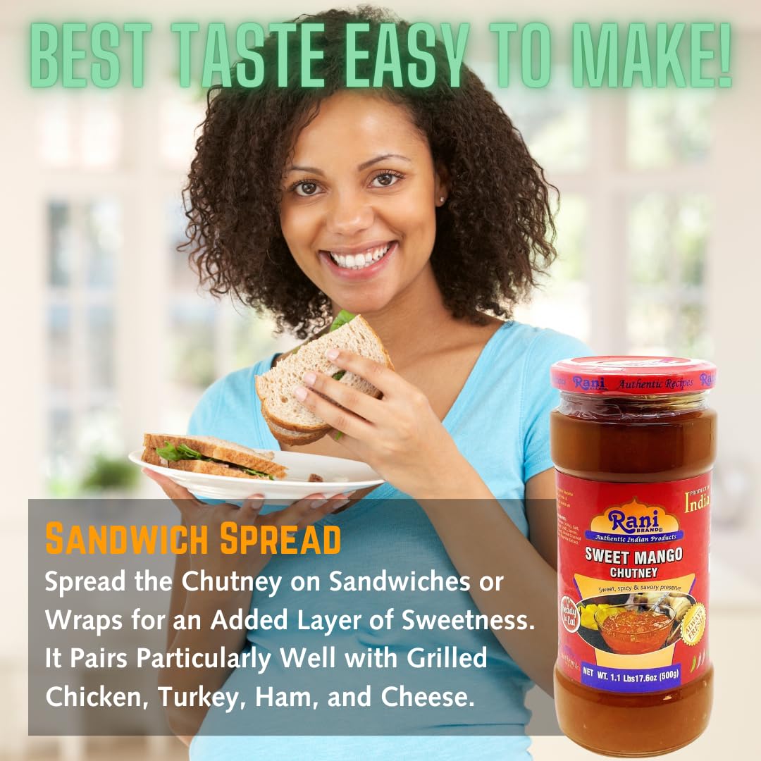 Rani Sweet Mango Chutney (Indian Preserve) 17.6Oz (500G) 1.1Lbs Glass Jar, Ready To Eat, Vegan ~ Gluten Free, All Natural, Non-G