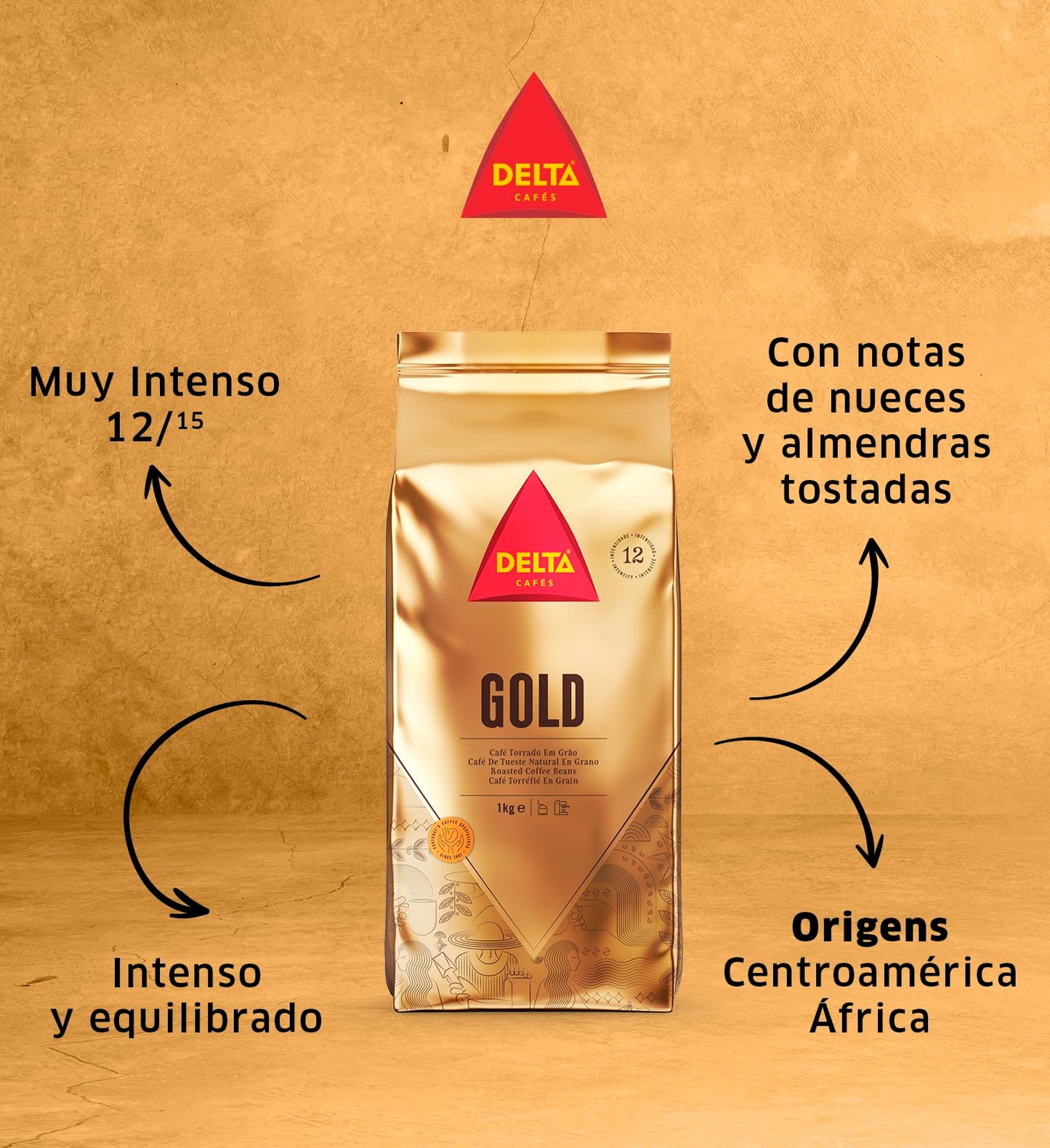 Delta Caf  S Gold Whole Bean Coffee, Naturally Roasted Espresso Beans, 1 Bag, 2.2Lb
