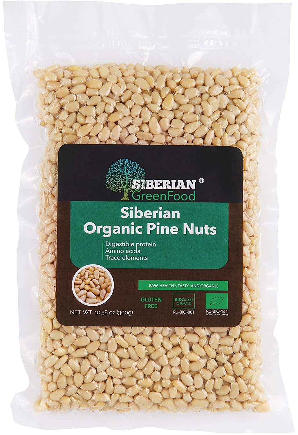 Siberian Green Food Premium Quality Pine Nuts, 10.58 Ounce, Vacuum Packed