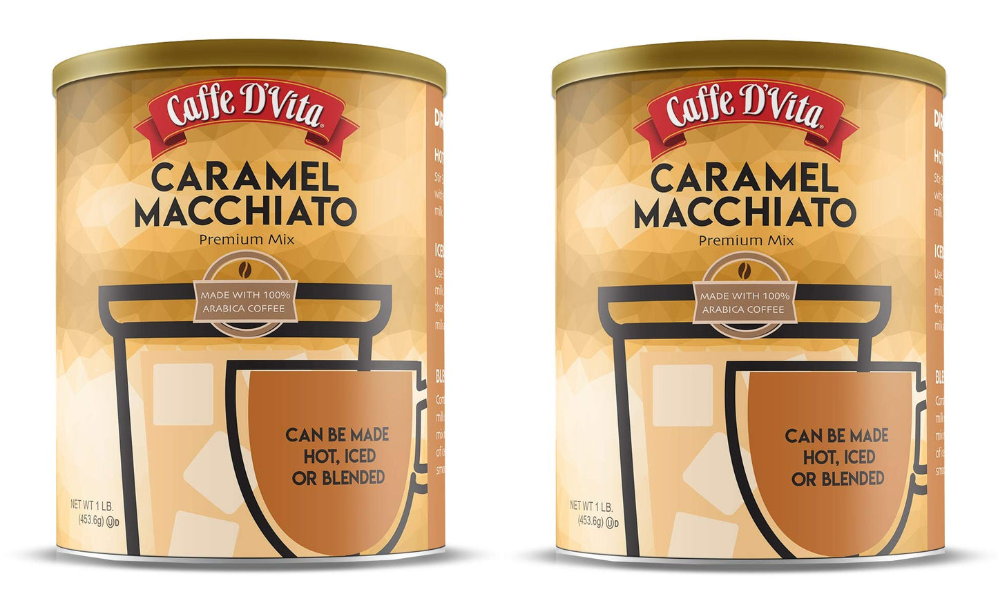 Caffe D'Vita Caramel Macchiato - Coffee Caramel Macchiato, Caramel Instant Coffee, Latte Mix, Gluten Free, No Cholesterol, No Hy