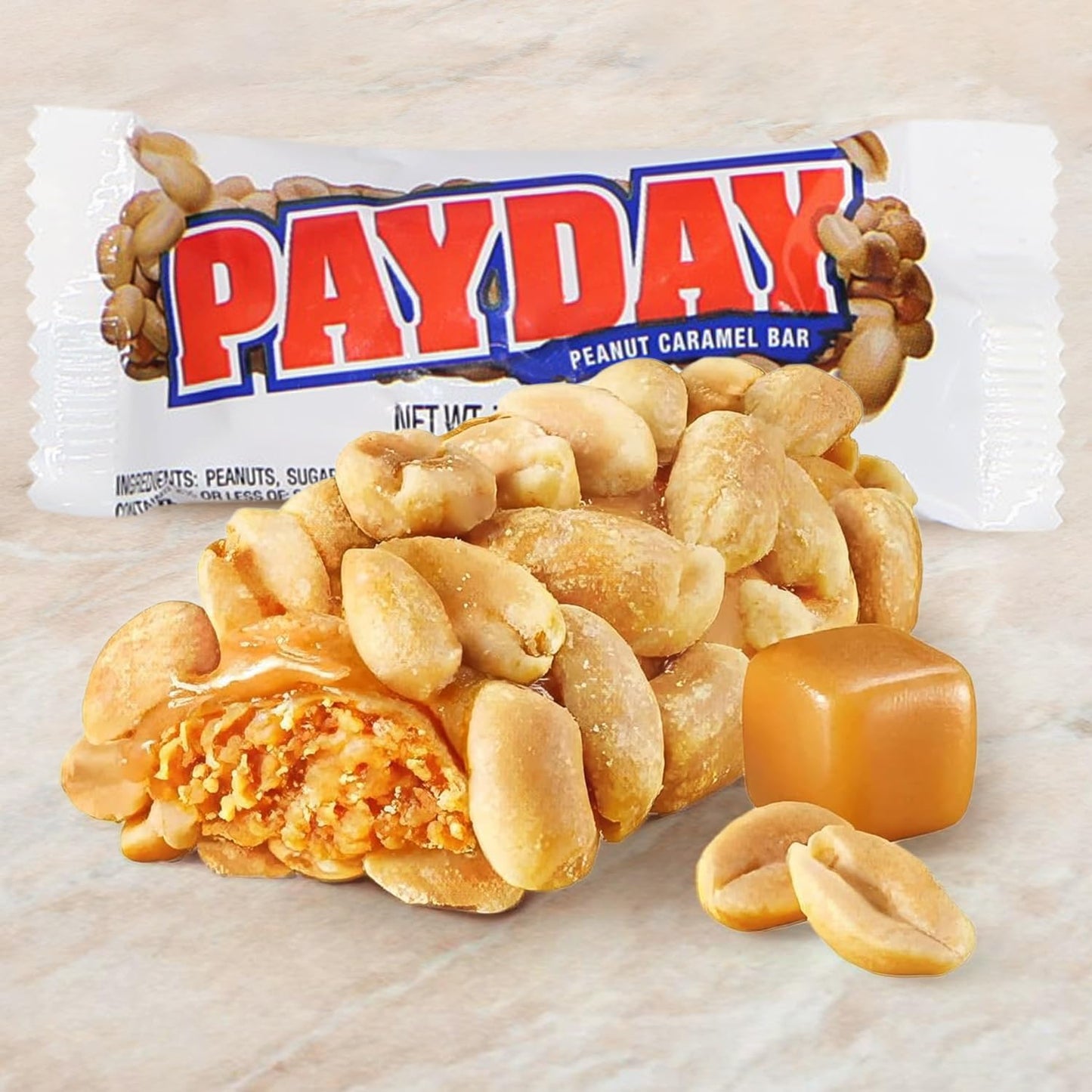 Paydaybulk Snack Size Candy Bars 3 Pound - 66 Bars Individually Wrapped Peanut And Caramel Chewy Nutty Treats For Parties, Offic
