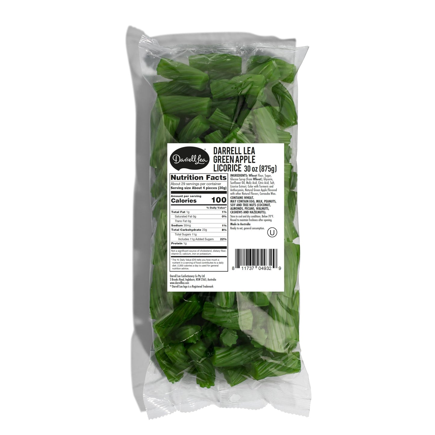 Darrell Lea Australian Licorice, Green Apple Twist Flavor, 30 Ounce Bulk Bag (1-Pack) | Non-GMO, No Palm Oil, No High Fructose C