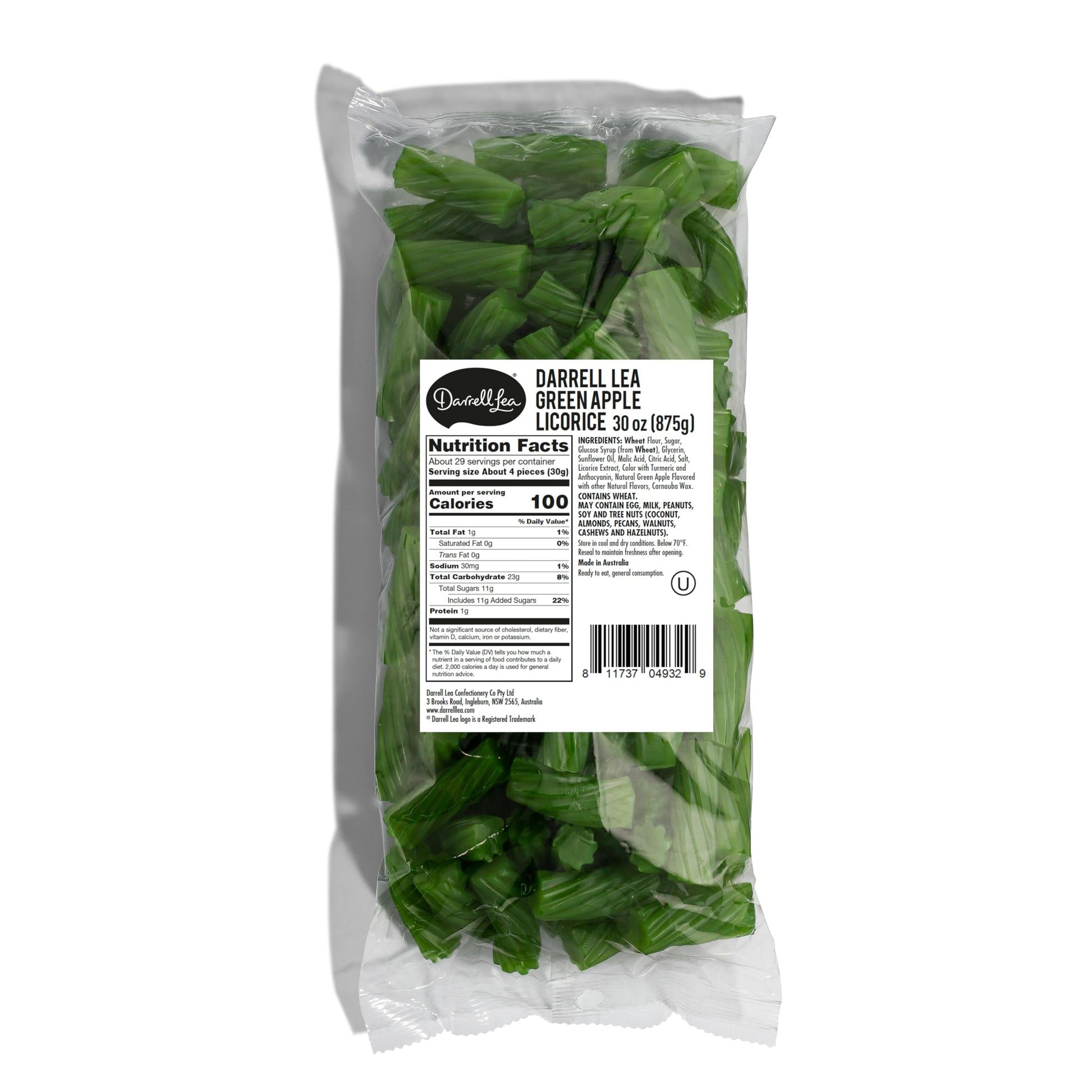 Darrell Lea Australian Licorice, Green Apple Twist Flavor, 30 Ounce Bulk Bag (1-Pack) | Non-GMO, No Palm Oil, No High Fructose C