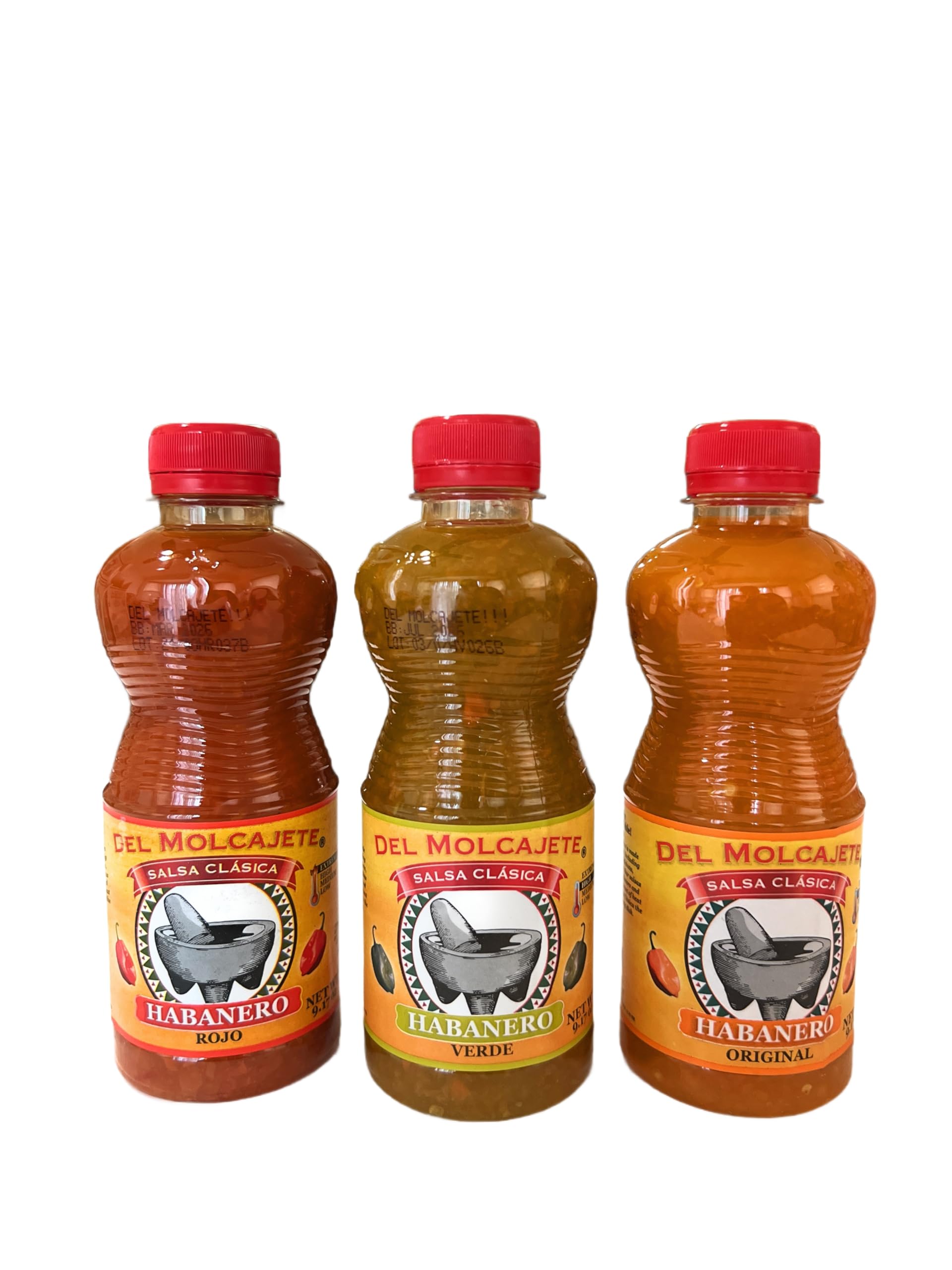 Del-Molcajete s Habanero Salsa Variety |Verde| Original| Rojo|, 9.1oz (3 Pack)
