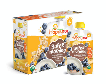Happy Tot Organics Stage 4 Super Morning Organics Bananas Blueberries Yogurt & Oats + Super Chia, 4 Ounce Pouch (Pack Of 8) Pack