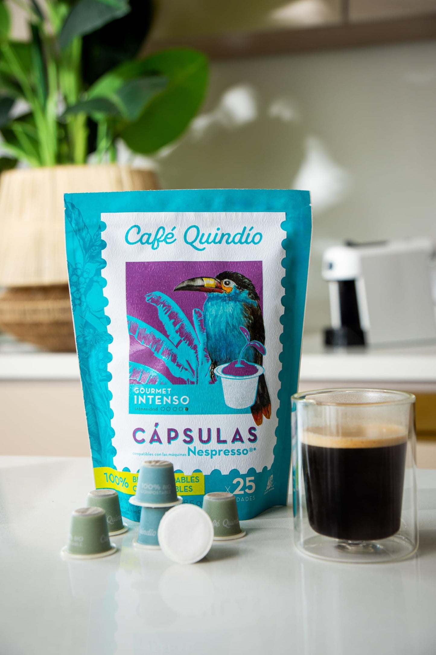 CAFE QUINDIO Compostable Coffee Pods for Nespresso Original - Gourmet Intense, 25 Count, Pack of 1