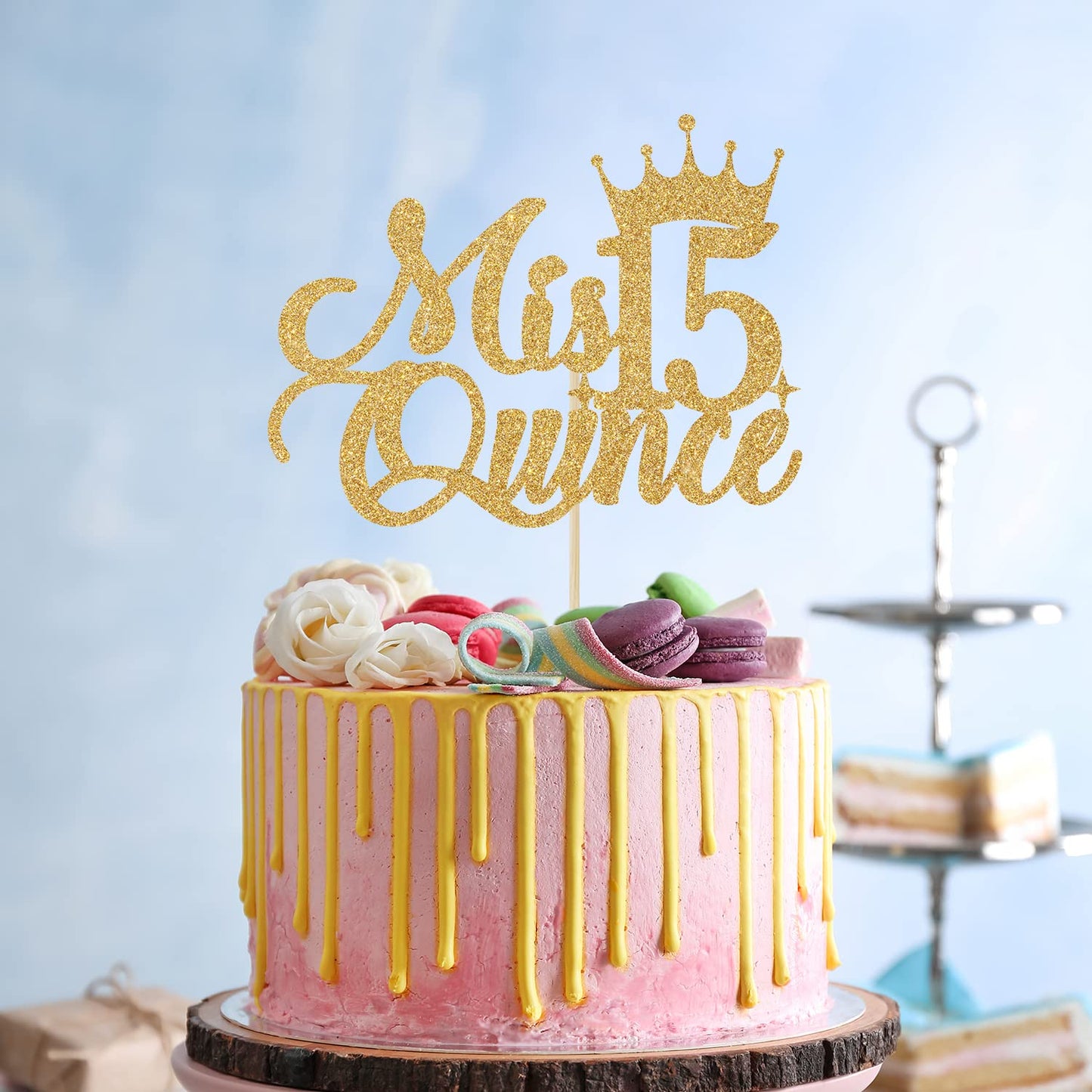 Jenrtvis Mis Quince 15 Cake Topper, 15Th Birthday Decorations, Gold Glitter