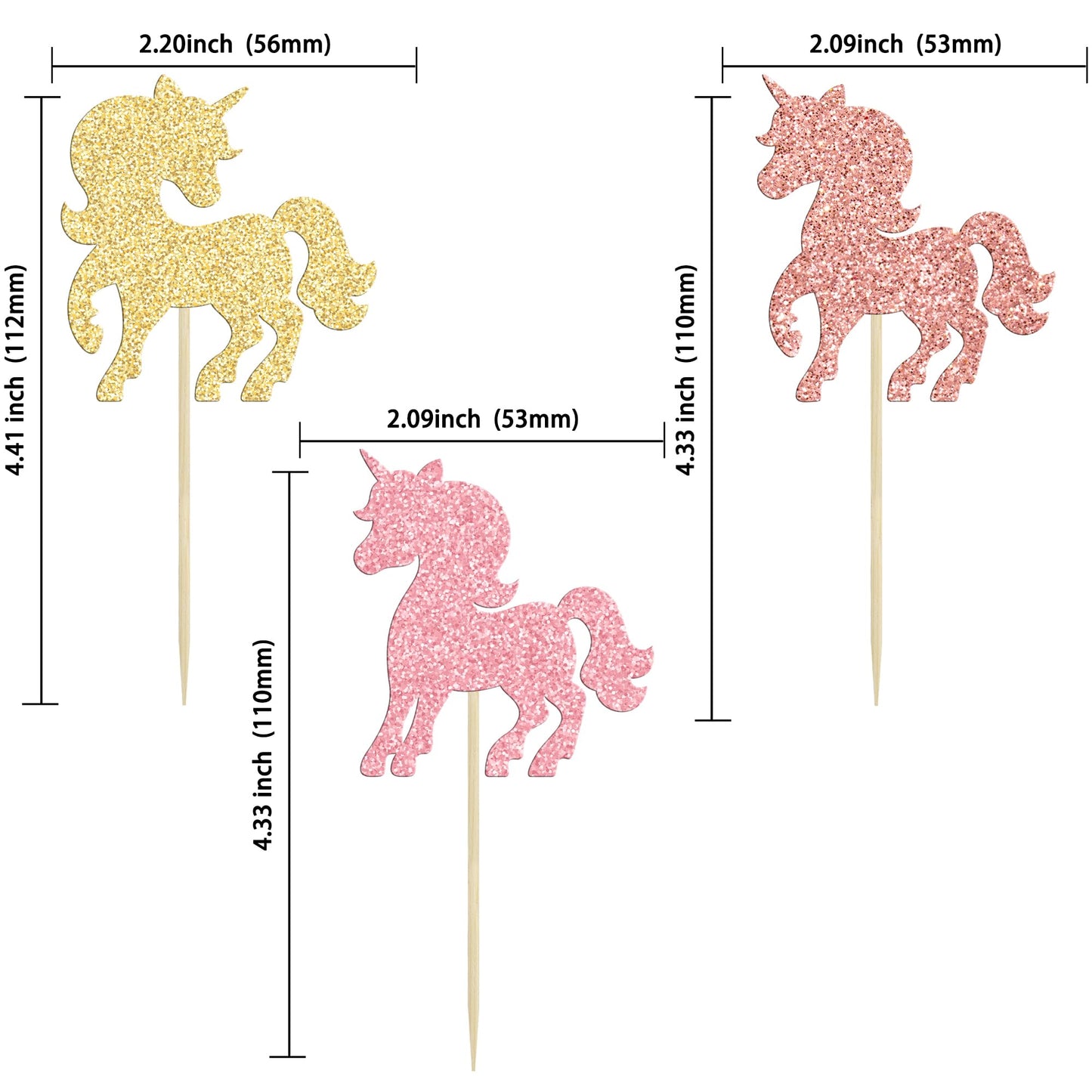 Gyufise 24Pcs Unic Cupcake Toppers Colorful Glitter Unic Horse Cupcake Food Picks Baby Shower Wedding Kids Birthday Party Cake D
