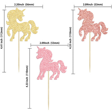 Gyufise 24Pcs Unic Cupcake Toppers Colorful Glitter Unic Horse Cupcake Food Picks Baby Shower Wedding Kids Birthday Party Cake D