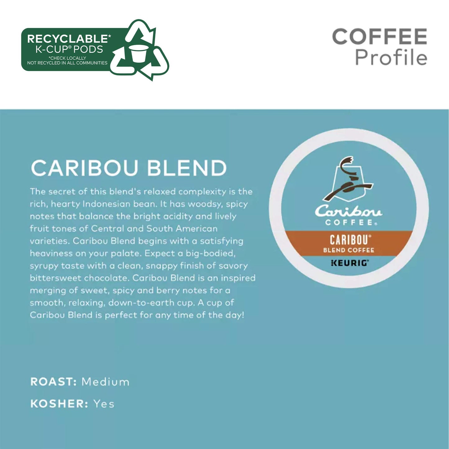 Caribou Coffee Caribou Blend, Single-Serve Keurig K-Cup Pods, Medium Roast Coffee, 24 Count (Pack Of 4)
