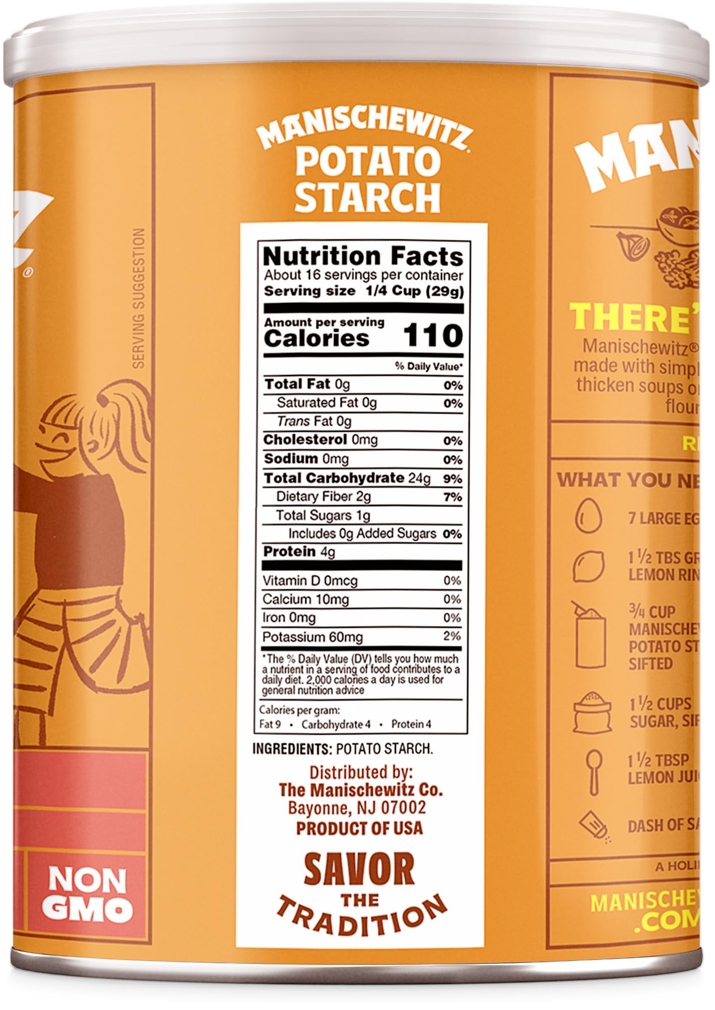 Manischewitz Bulk Potato Starch, 16Oz (4 Pack = 4 Pounds) | Resealable Container | Gluten Free | Non Gmo | Certified Kosher (Inc
