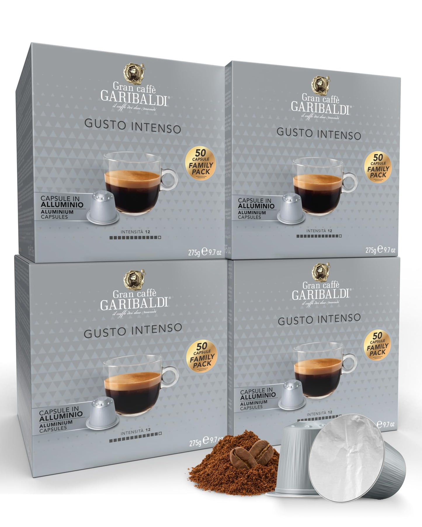 Caffè Garibaldi Espresso Pods, Dark Roast, Strong & Intense, Compatible Nespresso, 200 Cups, Aluminum