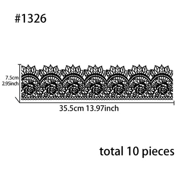 Large Pre-Made Ready To Use Edible Cake Lace Rose Scallop Black 14-Inch 10-Piece Set
