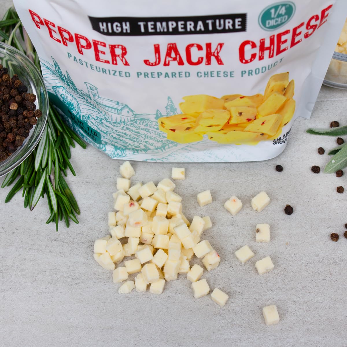 The Sausage Maker High Temp Pepper Jack Cheese, 1 lb Diced Cubes, 400°F Heat Resistant for Sausage Making and Grilling