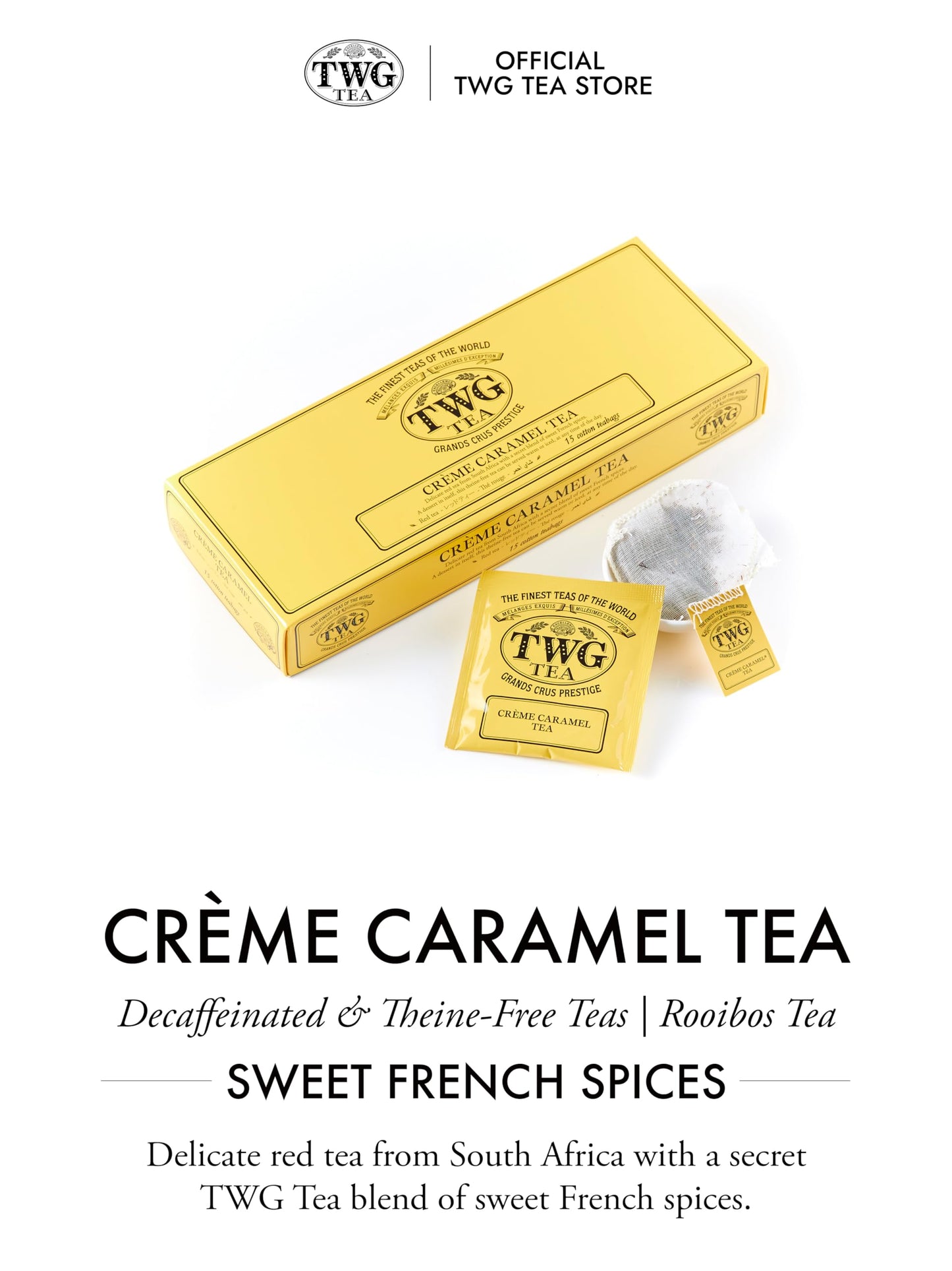 Twg Tea | Crème Caramel Tea | Rooibos Tea | Caramel & Theine-Free | 15 Hand Sewn Cotton Teabags | Gift Set