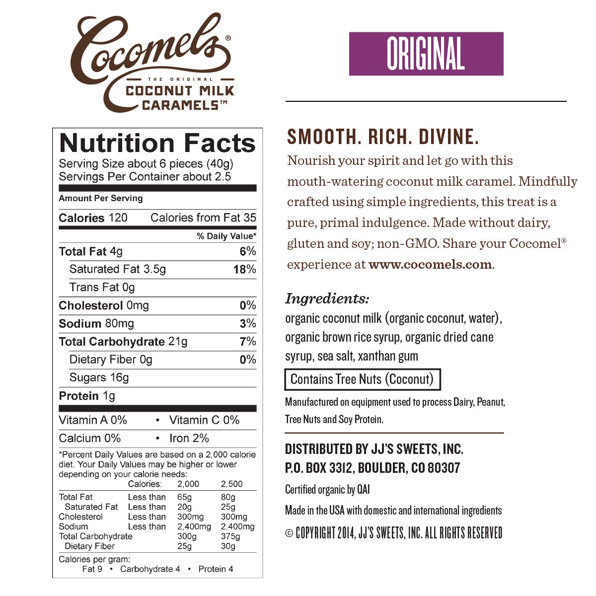 Cocomels Coconut Milk Caramels, Original Flavor, Organic, Dairy Free, Vegan, Gluten Free, Non-Gmo, No High Fructose Corn Syrup, Kosher, Plant Based, Individually Wrapped Candy, (1 Pack)