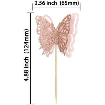 Gyufise 24Pcs Butterfly Cupcake Toppers Glitter Hollow 3D Butterfly Cupcake Picks Decoration For Butterfly Theme Wedding Anniver