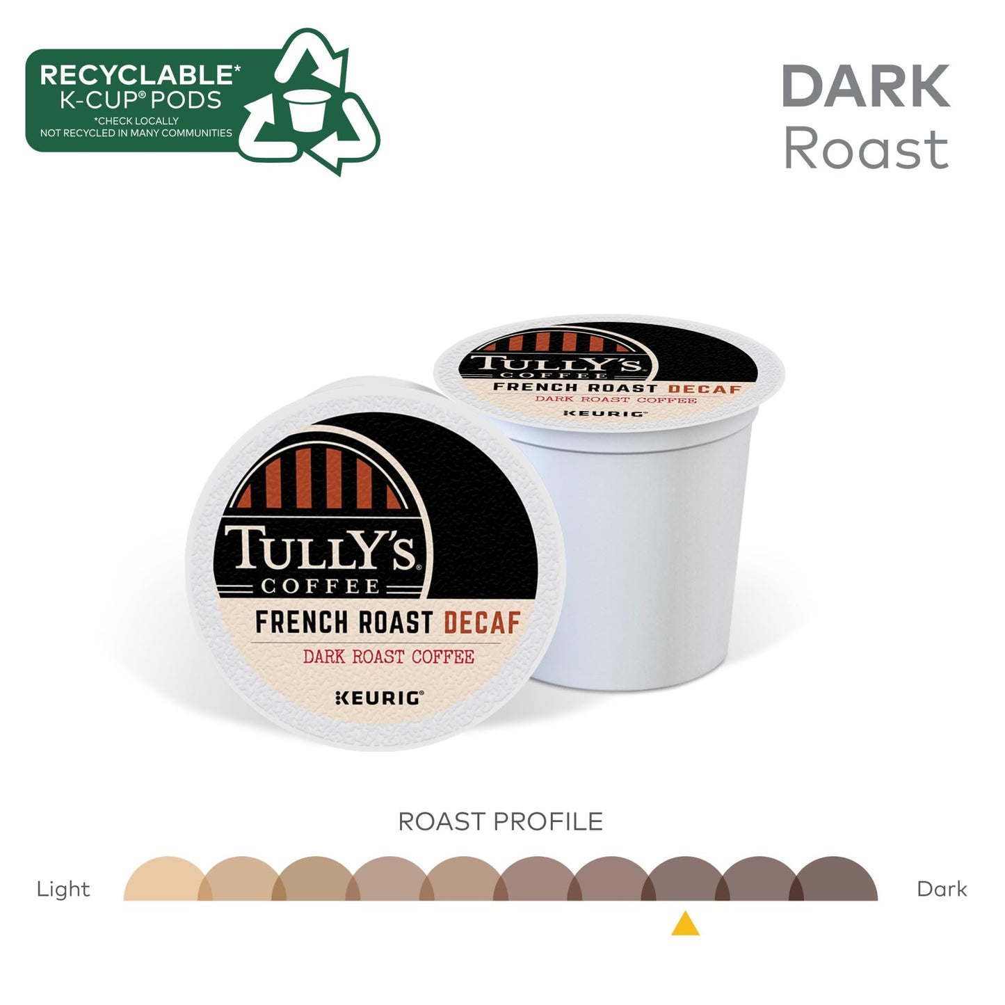 TULLYS Coffee French Roast Decaf K-Cup Pods, Dark Roast, 96 Count