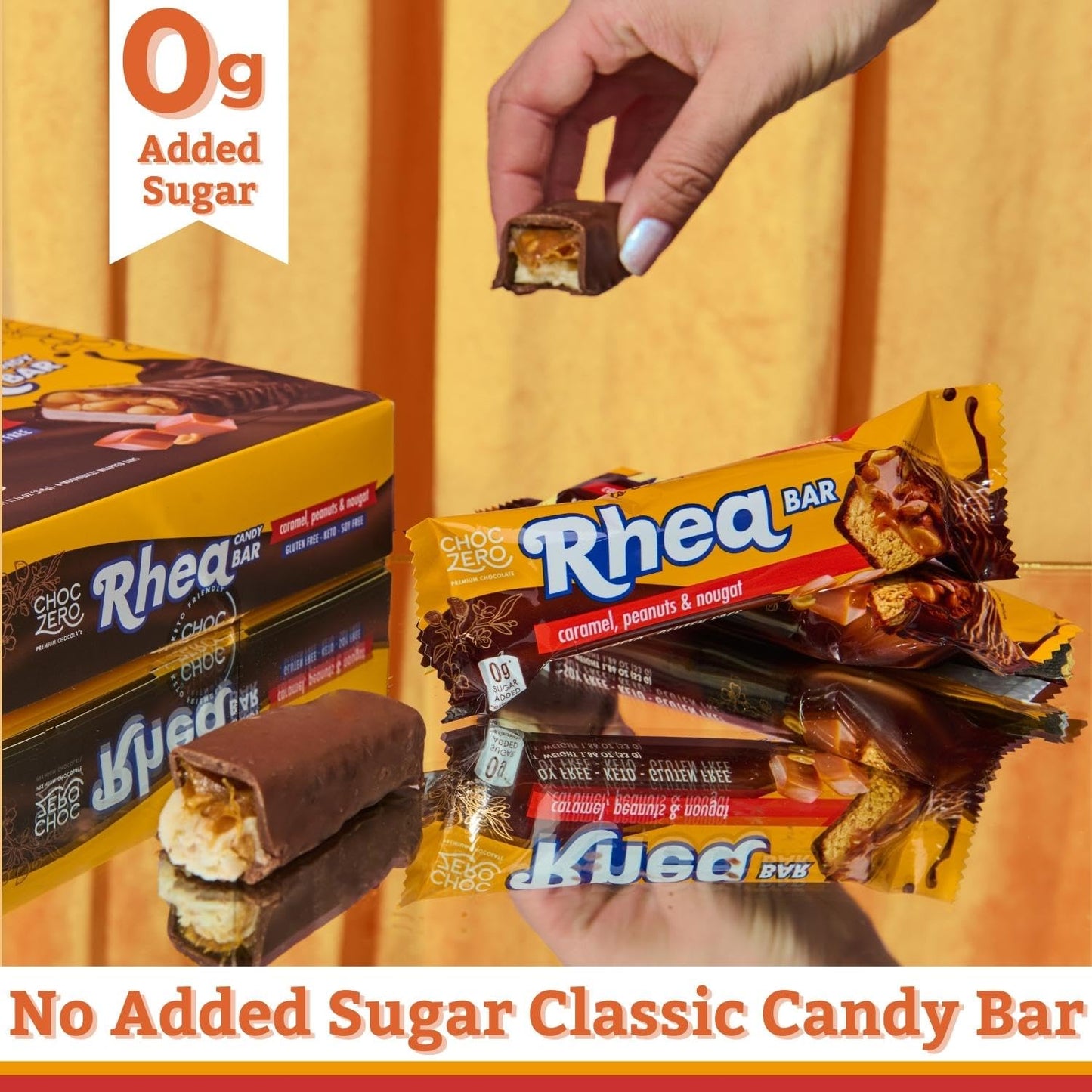 Choczero Milk Chocolate Peanut & Caramel Nougat Candy Bar, Zero Sugar Added, High Fiber, Full Size Rhea Bars (6 Per Box)
