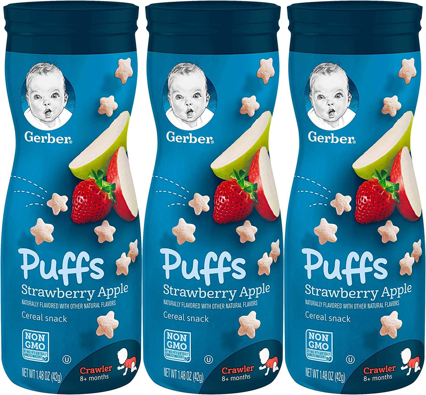 Gerber Snacks For Baby Grain & Grow Puffs, Strawberry Apple, 1.48 Oz (Pack Of 3)