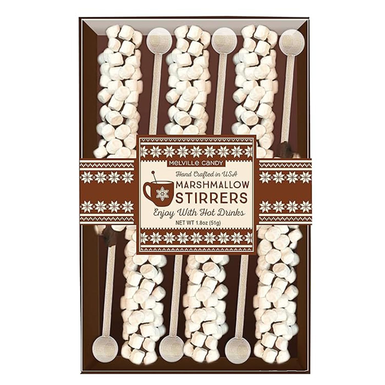 Melville Candy Hot Chocolate Stirrers Gift Set - For Hot Cocoa  Coffee  Tea  Stocking Stuffers  Holiday Gift Idea - Made In Usa  Individually Wrapped (Milk-Chocolate W/Marshmallows)