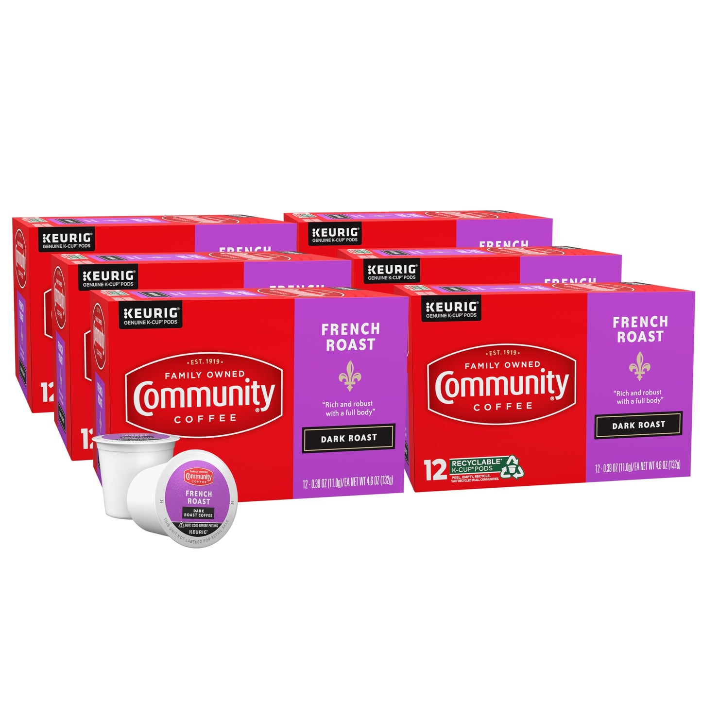 Community Coffee French Roast 72 Count Coffee Pods  Extra Dark Roast  Compatible with Keurig 2.0 K-Cup malt-inspired  12 Count (Pack of 6)