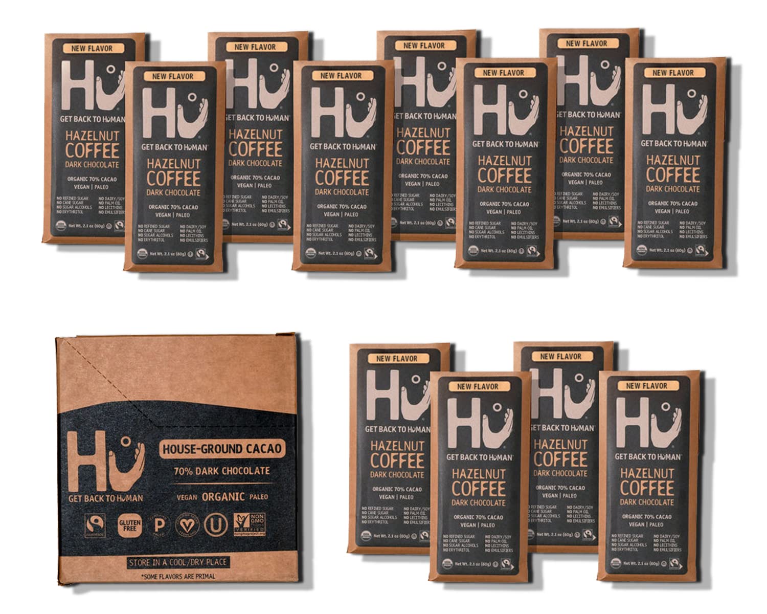 Hu Chocolate Bars | 12 Pack Hazelnut Coffee Crunch Chocolate | Natural Organic Vegan, Gluten Free, Paleo, Non GMO, Fair Trade Da