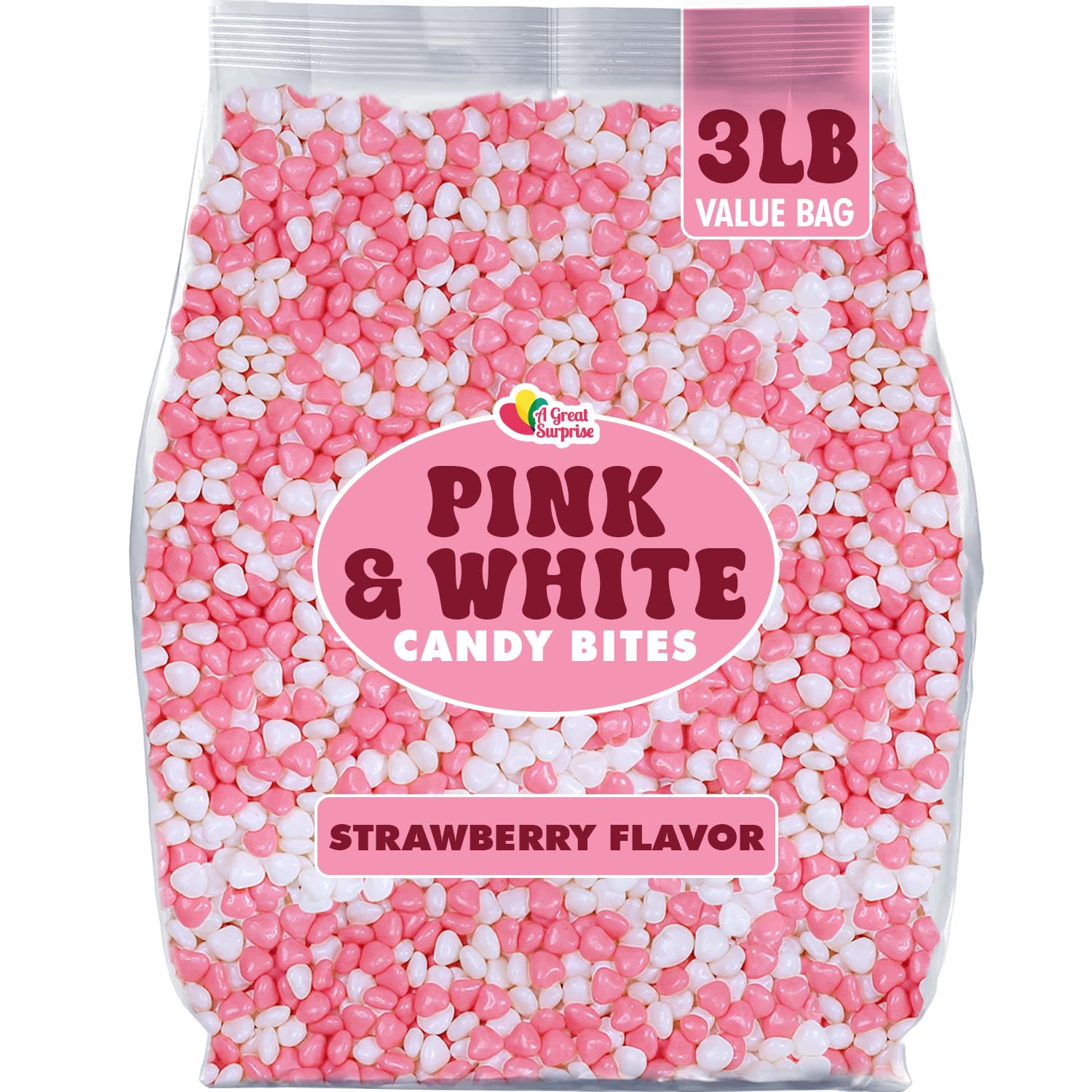 Pink Candy - 3 Pounds - Pink And White Candy For Buffet - Baby Shower Candy Girl - Small Pink Candies - Strawberry Candies - Unw